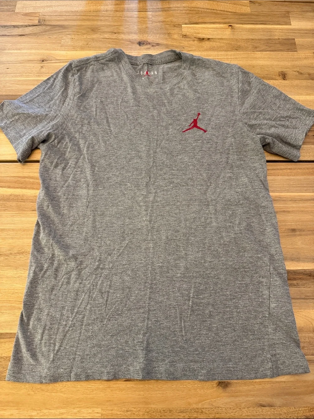 Jordan Men’s Gray Short-Sleeve Tee with Red Jumpman Chest Logo - Size S